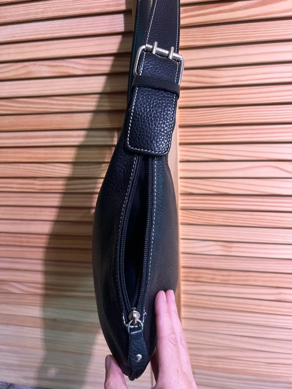 Roots Black Hobo Style Pebbled Leather Shoulder Bag